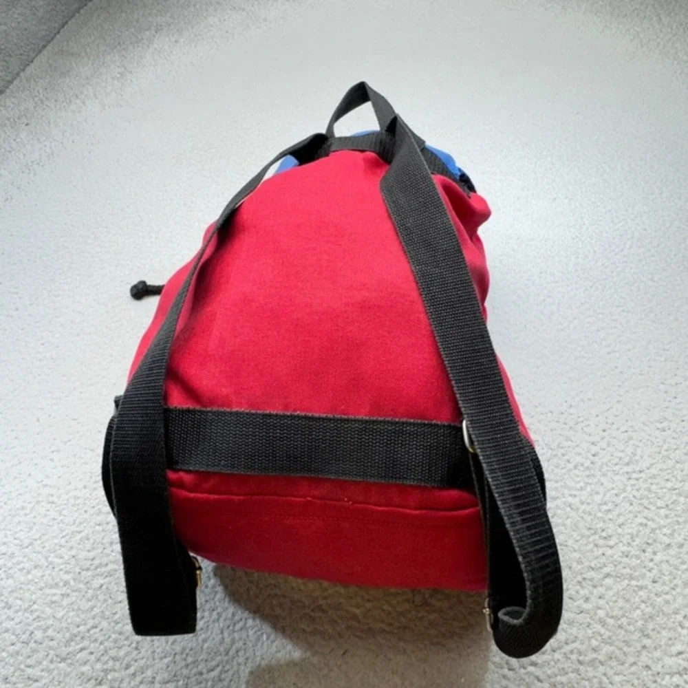 VINTAGE Tommy Hilfiger Backpack Red Blue 90s Alpine Olympics Patch‎ Cinch Canvas